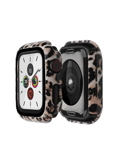 Protective Bumper Case in Leopard Print with Glass Screen Protector Compatible with Apple Watch 38mm