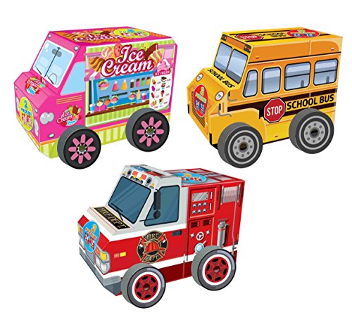 Puzzles in Shaped Vehicles: Ice-cream Van, School Bus, Fire Truck, Kids Fun
