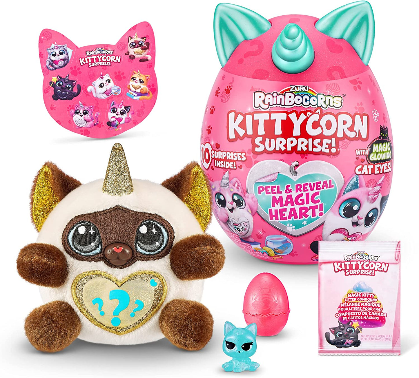 Rainbocorns Kittycorn Surprise Series 1 by ZURU, Collectible Plush Stuffed Animal, Surprise Egg - Random Style Pick