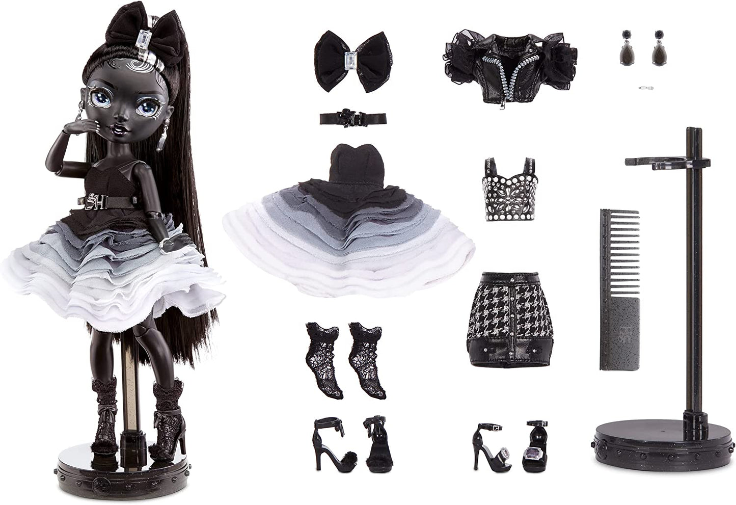 Rainbow High Shadow Series 1 Shanelle Onyx- Grayscale Fashion Doll. 2 Black Designer Outfits to Mix & Match with Accessories