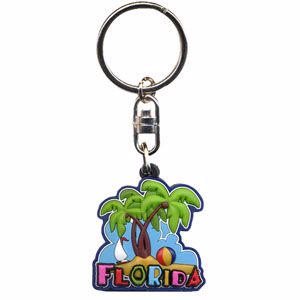 Florida Rubber Keychain - Palm Trees & Beach, Florida - FL Travel Souvenir Gift Rubber Key Tag