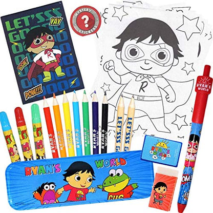 Ryan's World Mystery Art Box Set | Includes Pencil Case, Pencils, Markers, Eraser, Sharpener, Stickers, Notepad, Coloring Sheets