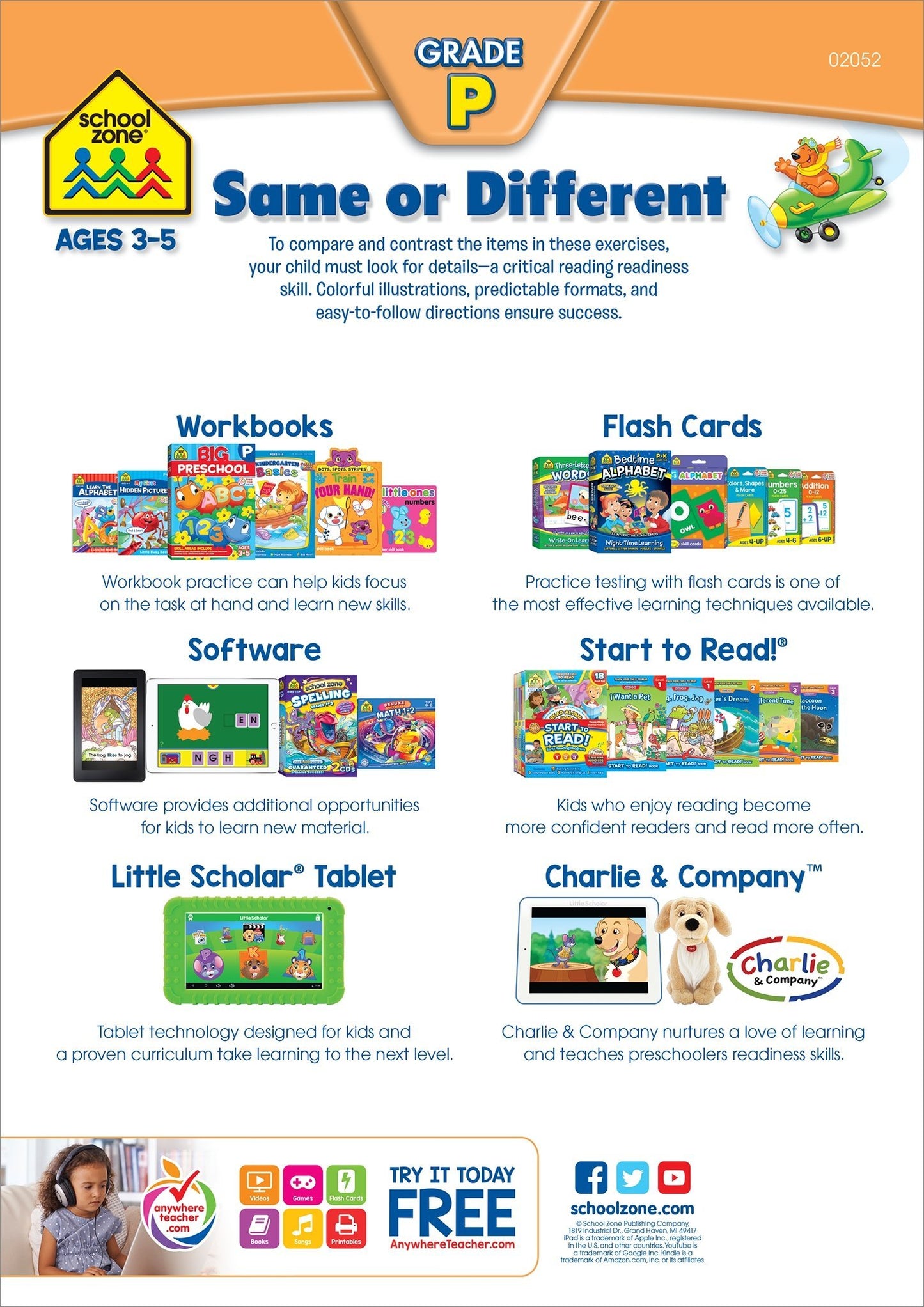 Same or Different Workbook - 32 Pages, Preschool to Kindergarten, Words, Letters, Colors, Matching, Compare and Contrast