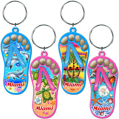 Miami Sand Filled Foot Toes Sandal Flip Flop Keychain 5oz - Travel Souvenir Gift, Multicolor - Random Color Pick (1Pcs)