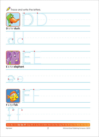 School Zone - Alphabet Workbook - 64 Pages, Ages 3 to 5, Preschool, ABC's, Letters, Tracing, Alphabetical Order
