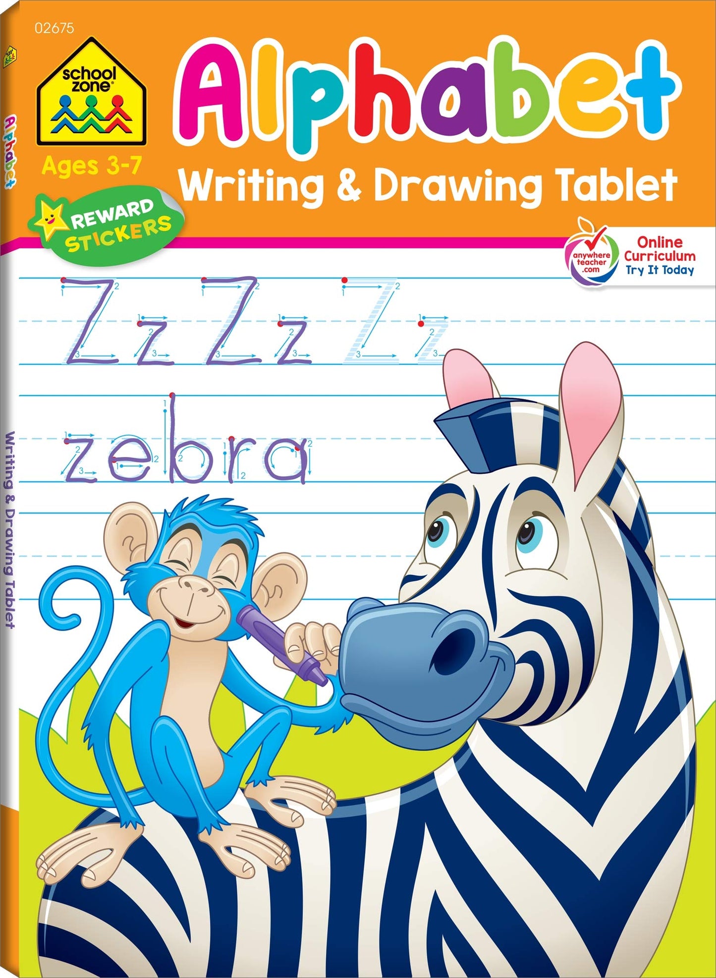 School Zone - Alphabet Writing & Drawing Tablet Workbook - 96 Pages, Ages 3 to 7, Preschool, Kindergarten, 1st Grade, Letters, ABCs, Printing