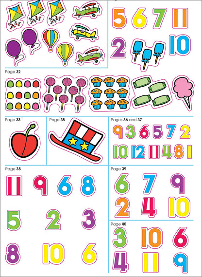 Math Stickers Workbook - Ages 3 to 6, Preschool to Kindergarten, Counting, Numbers 1-12, Telling Time, Matching, Basic Math, and More