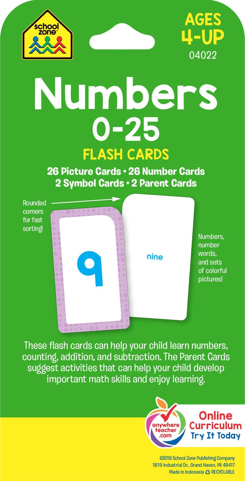 Numbers 0-25 Flash Cards - Ages 4 to 6, Preschool, Kindergarten, Math, Addition, Subtraction, Numerical Order, Counting, and More