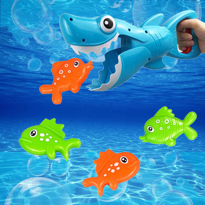 Shark Grabber Baby Bath Toys - Blue Shark with Teeth Biting Action Include 8 Toy Fish and Net, Bath Toys for Boys Girls Toddlers