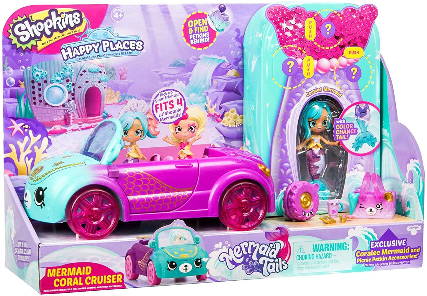 Shopkins Happy Places Mermaid Convertible Vehicle Fun Toy Car, Multicolor