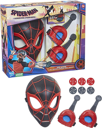 Spider-Man Marvel Across The Spider-Verse Web Action Gear, Miles Morales Costume Mask and Gauntlets, Super Hero Toys