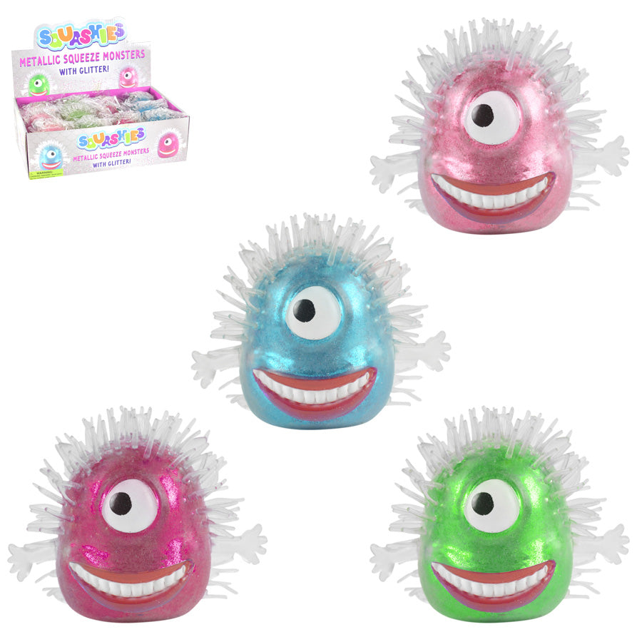 Metallic 4.25in Squeeze Monster with Glitter, Squeezy kids toy - Random Color Pick (1Pcs)