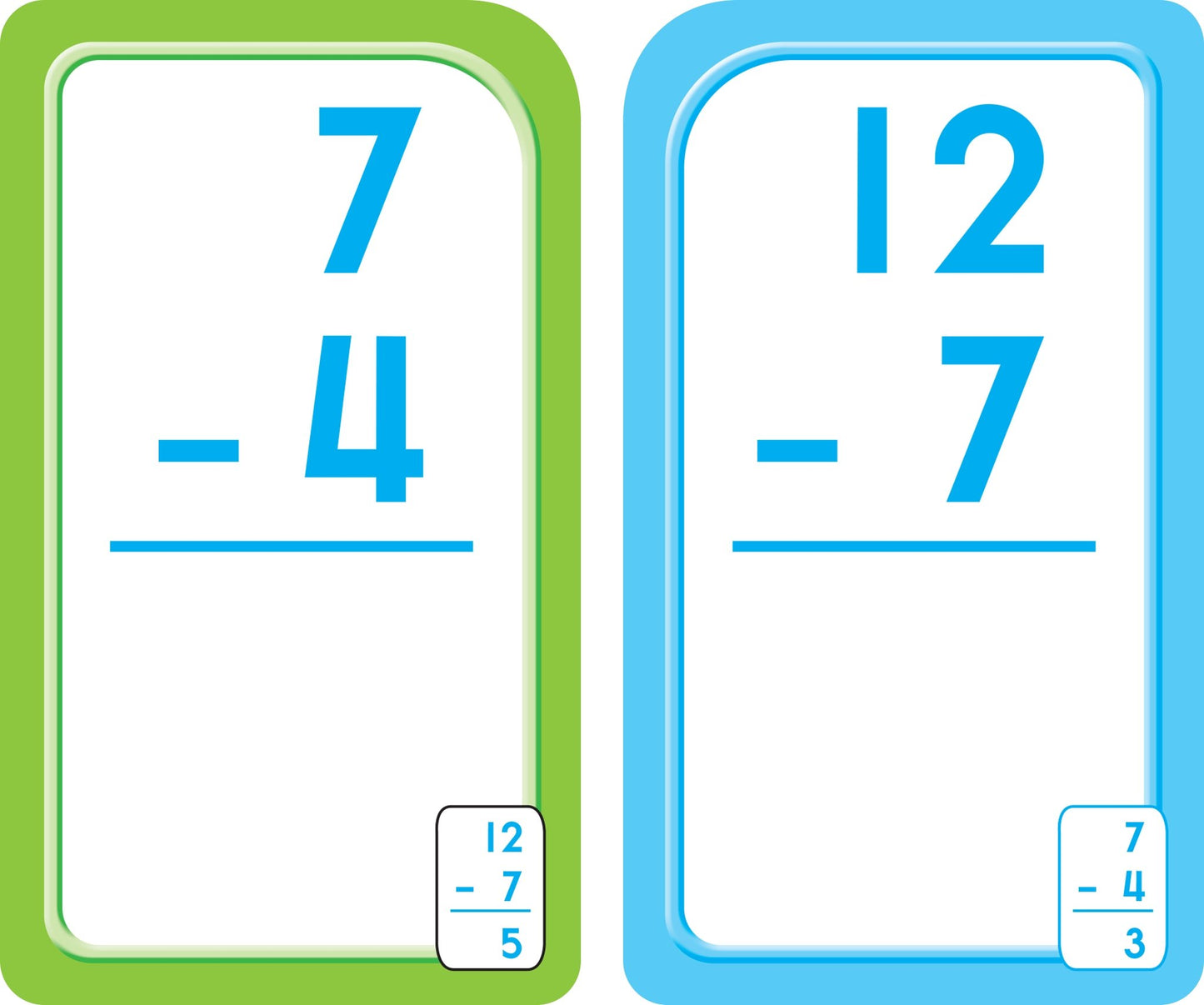 Subtraction 0-12 Flash Cards - Ages 6 and Up, 1st Grade, 2nd Grade, Numbers 0-12, Math, Problem Solving, Subtraction Problems, Counting