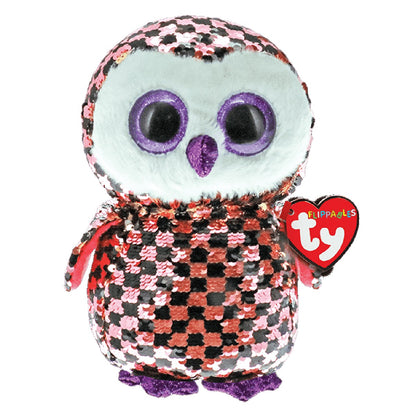 TY Beanie Reversible Checks - Owl Sequin Plush Toy Pink/Black, 13"