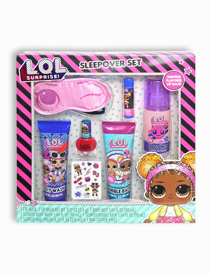 Beauty L.O.L. Surprise! Sleepover Set - Contains Body Wash, Bubble Bath, Nail Polish, Body Mist, Lip Balm, Nail Stickers and a fun Eye Mask!