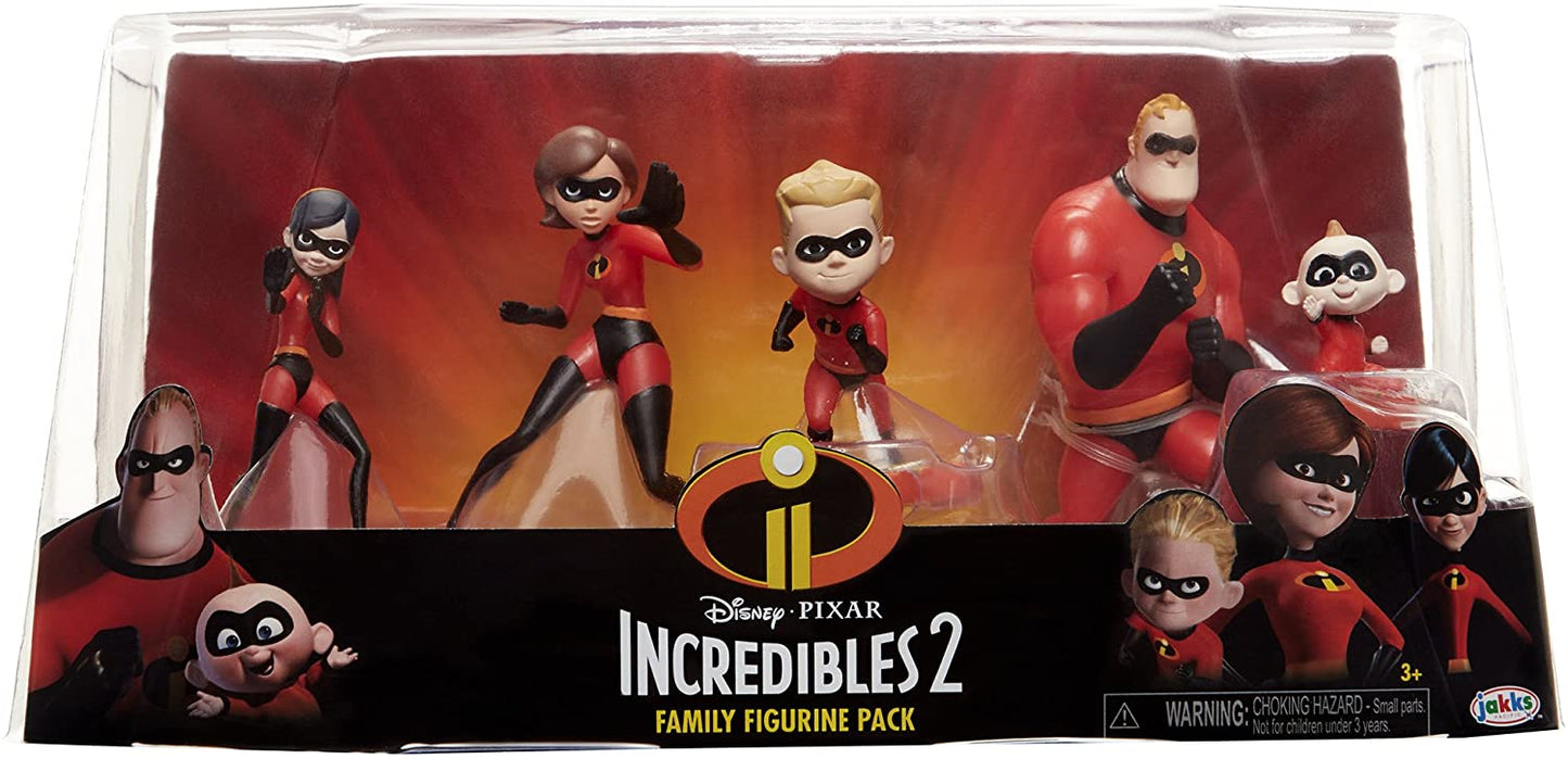 The Incredibles 2, 5 Piece Family Figure Set comes with Mr./Mrs. Incredible, Violet, Dash, Jack-Jack Parr