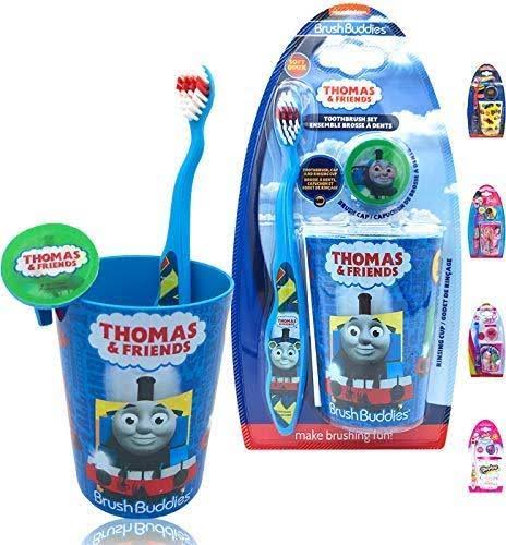 Thomas & Friends Premium Soft Bristle Toothbrush Set - Manual Toothbrush, Cover Cap, Rinsing Cup for Kids Girls Boys Children