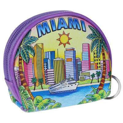 MIAMI Skyline Vinyl Tourist Coin Purse - Great Gift or Souvenir For Miami Fans (Purple or Pink)