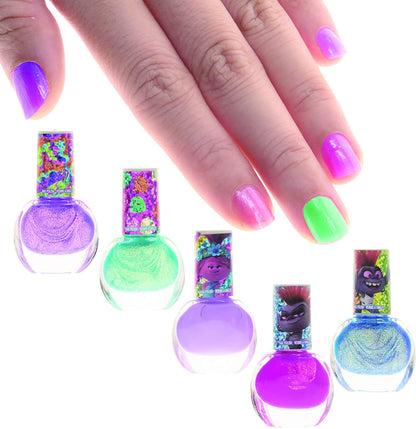Dreamworks Trolls Non-Toxic Peel-Off Nail Polish, Deluxe Set for Kids, some with Glitter