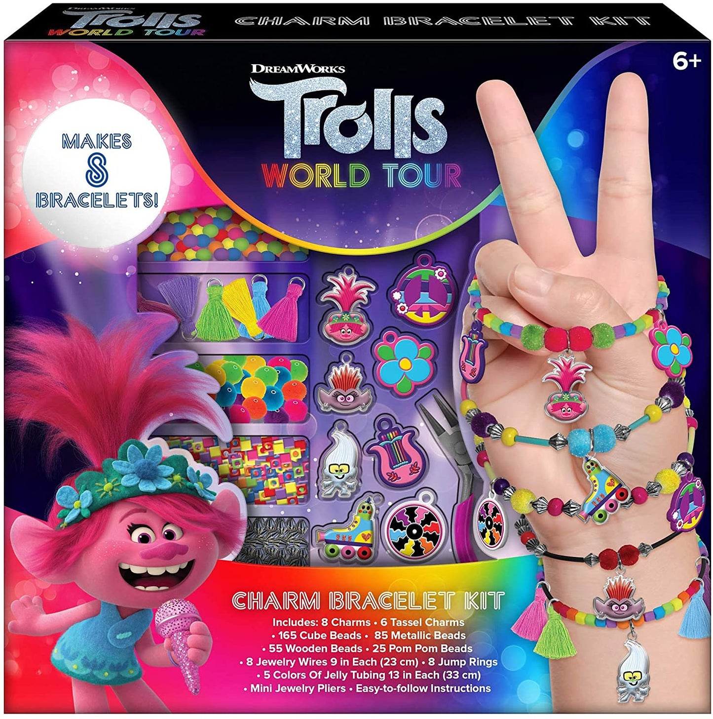 Trolls World Tour Girls Charm Bracelet Making Crafts Set - Makes 8 Bracelets