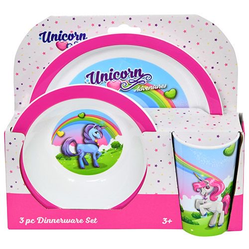 Unicorn 3-Piece Dinnerware Meal Set Includes Plate, Fork and Spoon