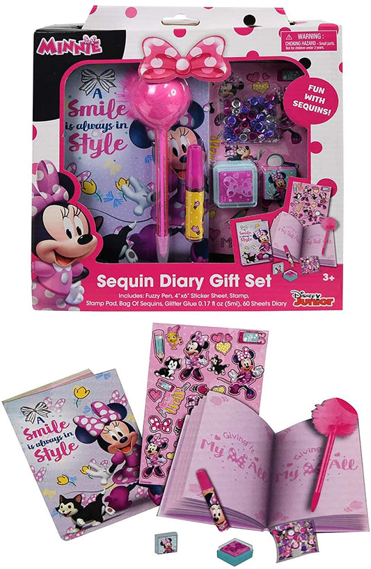 Minnie Mouse Diary Set in Box Feature Journal, Pen, Stickers, Ink pad, Stamp, and More