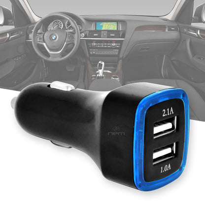 2 Port USB 2.1A Car Charger with LED Indicator - Automobile Charger, Black or White