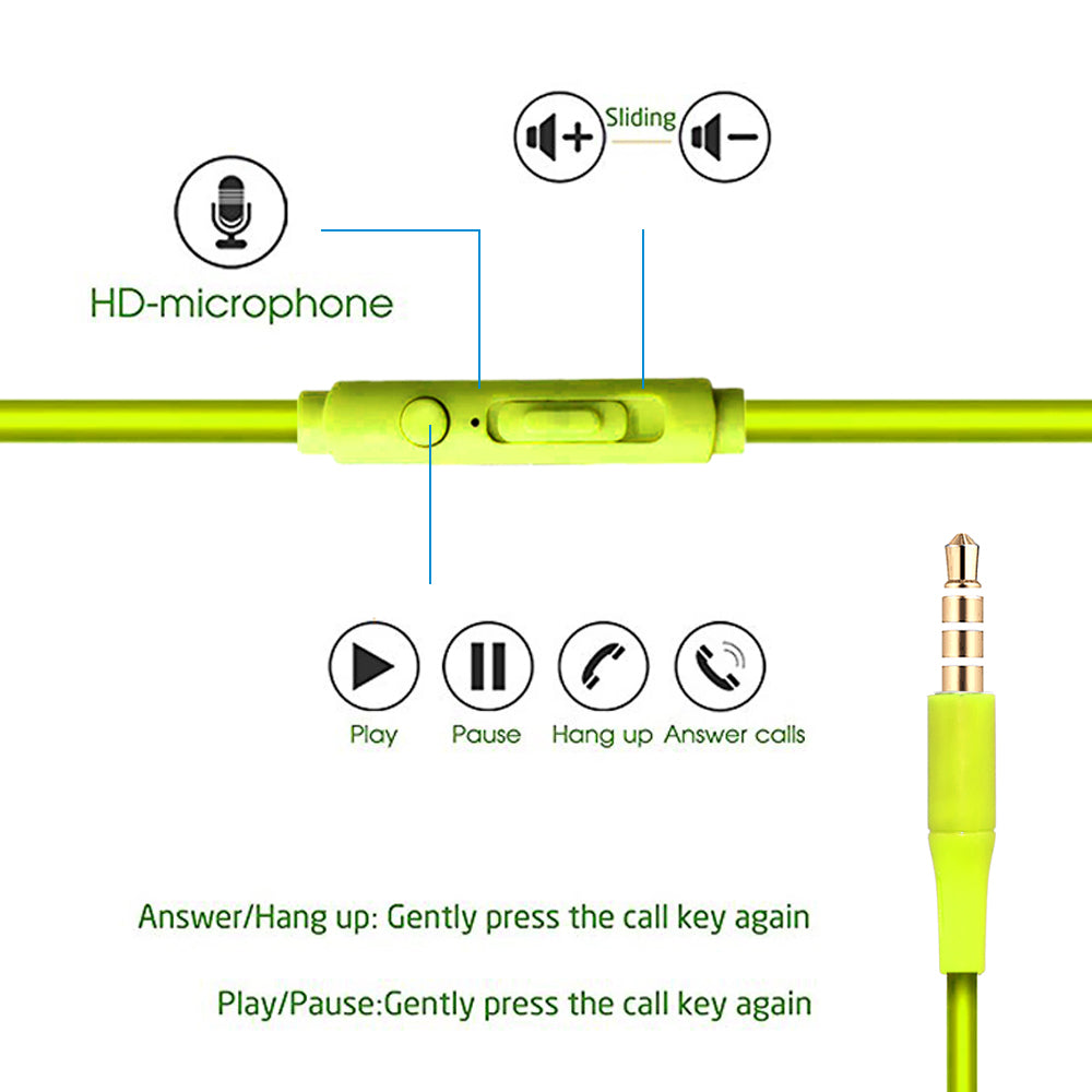 Universal Handsfree Stereo Earphone with Mic 3.5mm (Green or Pink)