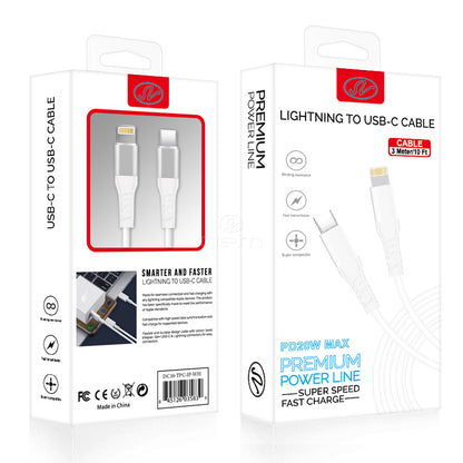 Universal LIGHTNING TO TYPE-C CABLE 10 Ft. (White or Black)