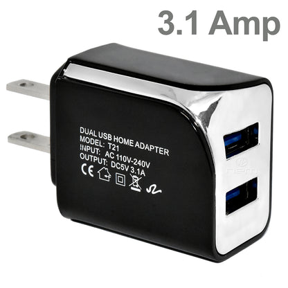 Universal Travel Dual Home/Office Wall USB Adapter Charger 3.1 Amp (Black or White)