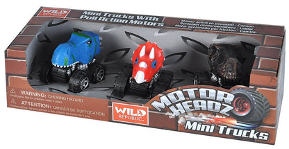 Wild Republic 6cm Pack Dinosaur Head Mini Trucks - 3 Pack