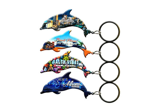 Small Miami Dolphin Wood Key Chain, Souvenir Gift Feature: Miami Florida, Miami Beach, Assortment, 4.5" (Random Pick- 1Pcs)