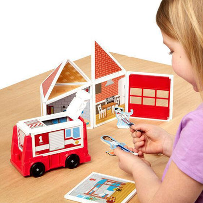 Melissa & Doug Magnetivity Magnetic Tiles Building Play Set – Fire Station with Fire Truck Vehicle (74 Pieces, STEAM Toy)