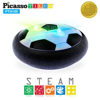 PicassoTiles Soccer Hoverball Air Hockey Electric Power Airlifted with LED Foam Bumper Soft Edge Protector for Indoor Outdoor