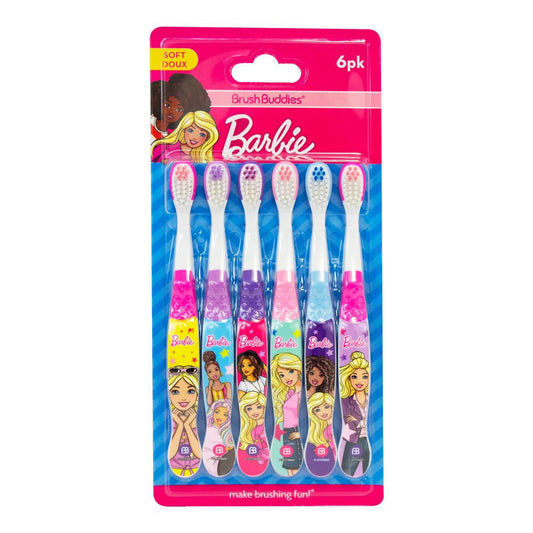 Barbie Soft Toothbrush - Great Handle For Easy Gripping and Bi-Level Bristle 6 Pack