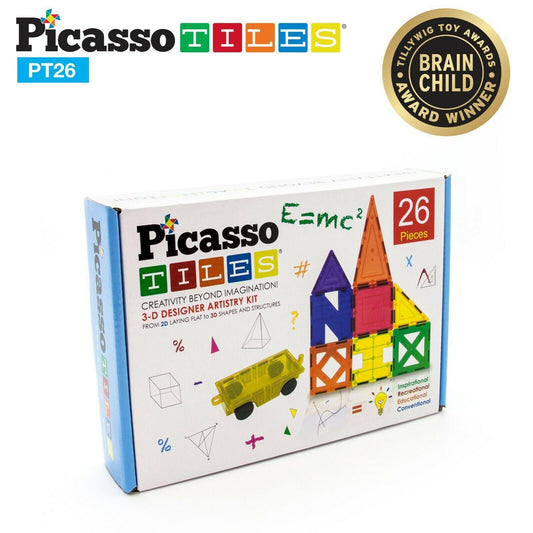 Picasso Tiles 26 Piece Educational Magnet Building Tiles 9 Different Shapes