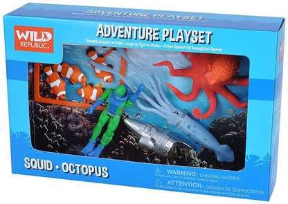 Wild Republic Squid, Octopus, Clownfish, Scuba Diver, Underwater Propulsion Scooter, Gifts for Kids, Adventure Playset 10 Pieces