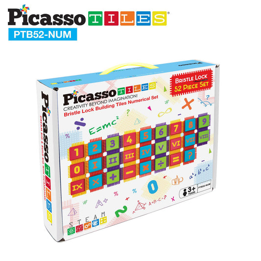 PicassoTiles Bristle Shape Blocks 52pc Numerical Building Tiles Set Construction Learning Toy Stacking Educational Block