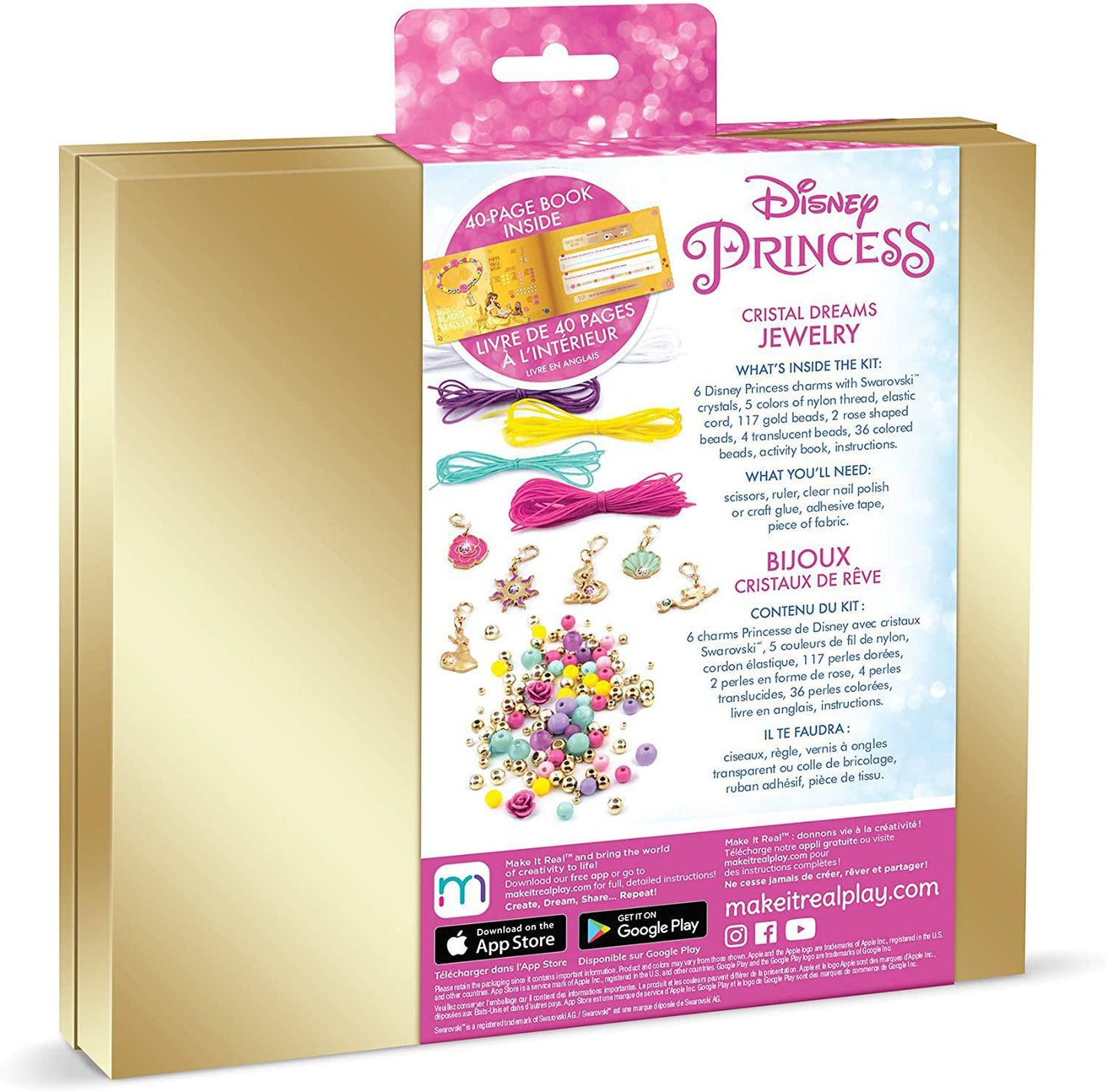 Disney Princess Crystal Dreams Jewelry - DIY Bead & Charm Bracelet Making Kit - Includes Jewelry Making Supplies, Swarovski Princess Book