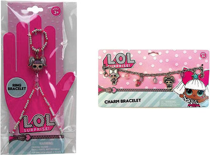 L.O.L. Surprise! Charm Bracelet & Beaded Bracelet Ring Jewelry Set (Diva Charm, Unicorn Charm)
