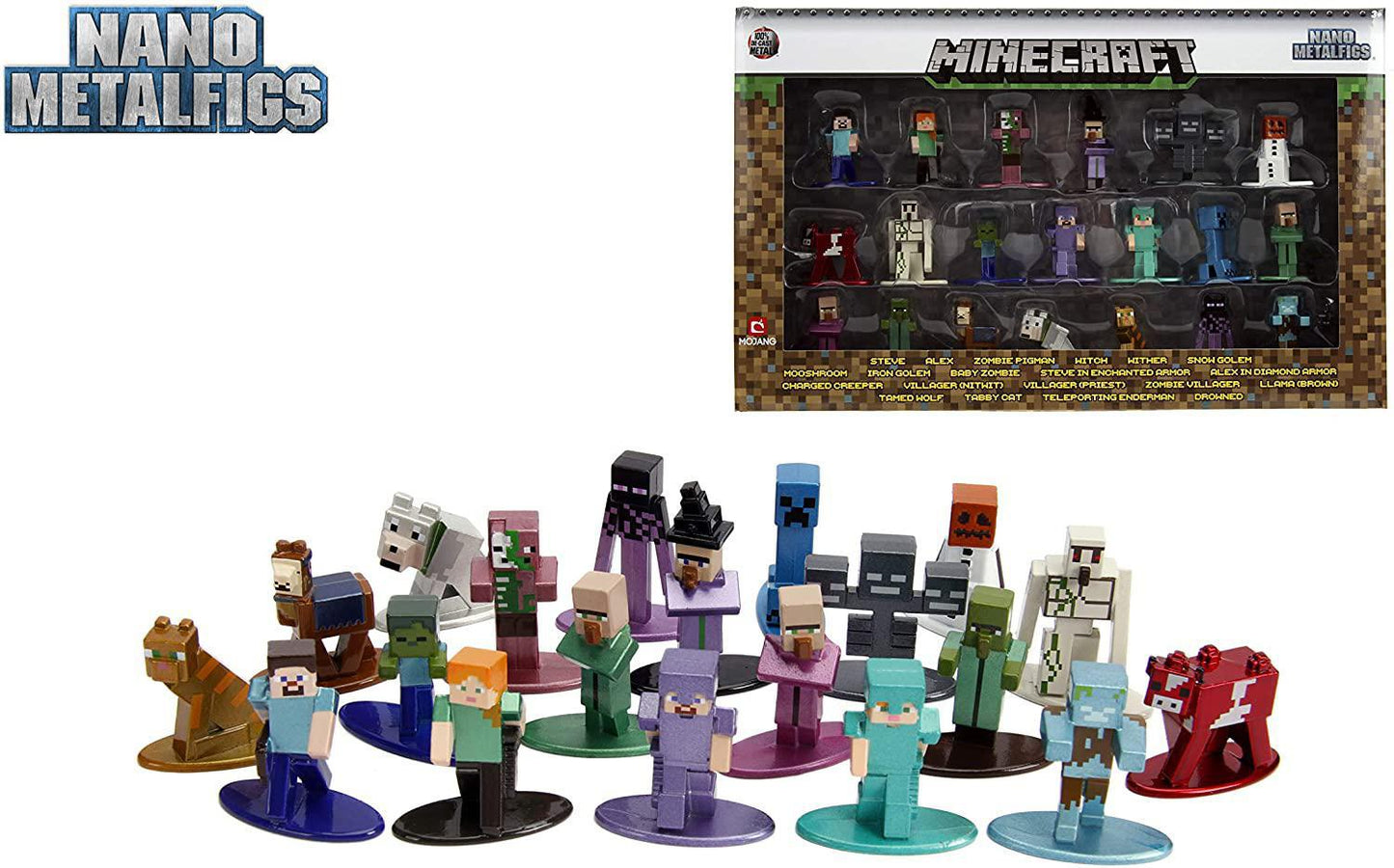 Jada Toys Minecraft 1.65" Die-cast Metal Collectible Figurine 20-Pack Wave 2, Toys for Kids and Adults