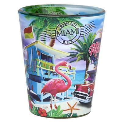 Miami Beach Florida City Scene Skyline In & Out Print Colorful Souvenir Shot Glass