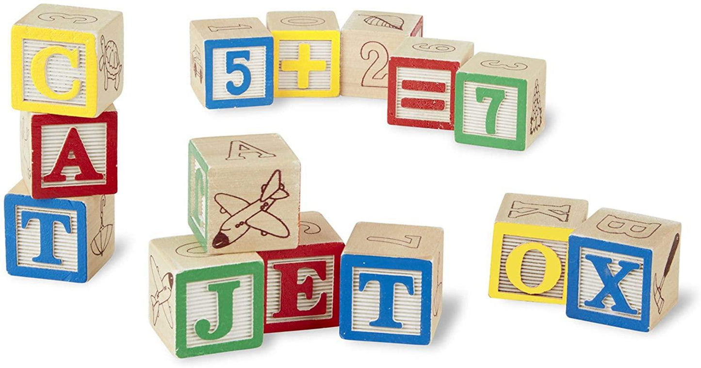 Melissa & Doug Wooden ABC/123 Blocks - 50 Alphabet and 123 Blocks, Great For Foddler and Preschooler