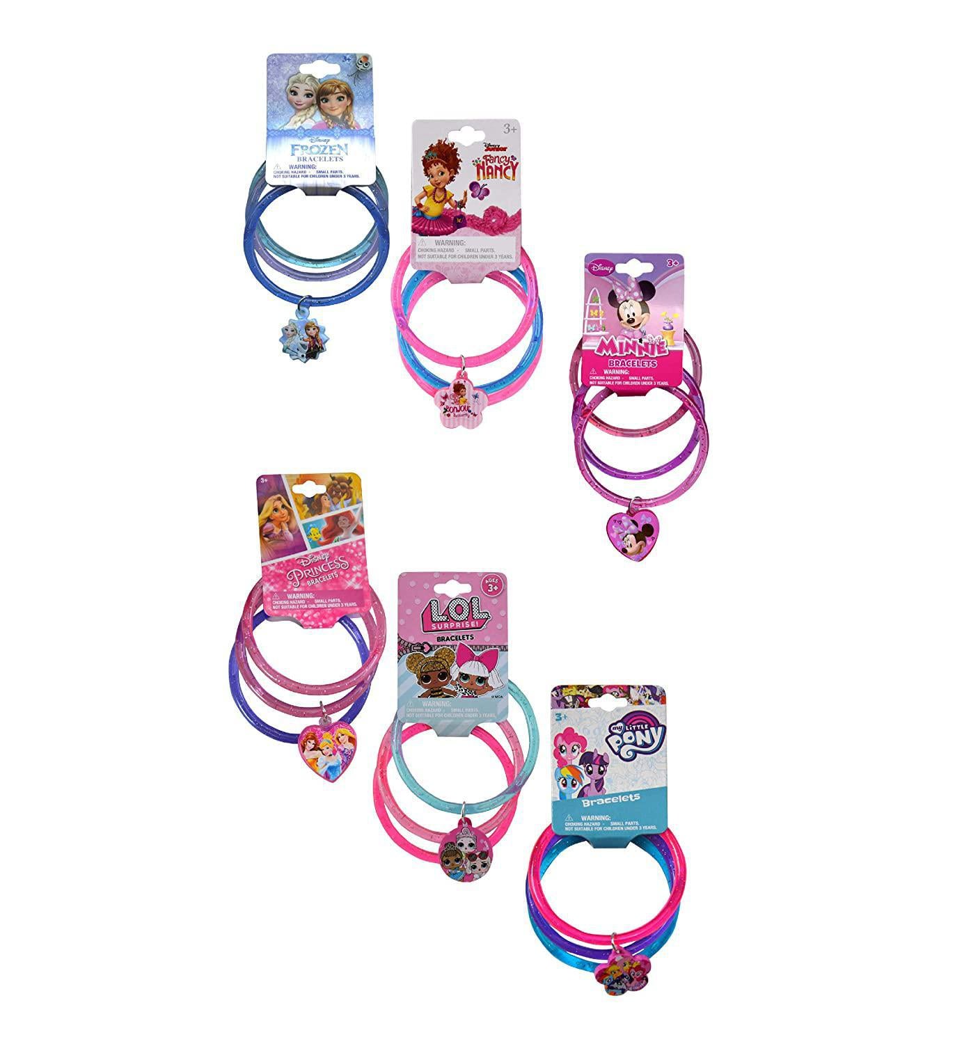 3 Ring on Glitter Bangles with Heart Charm, Multicolor With Frozen, Fancy Nancy, Princess, Minnie, LOL, My Little Pony (1Pcs)