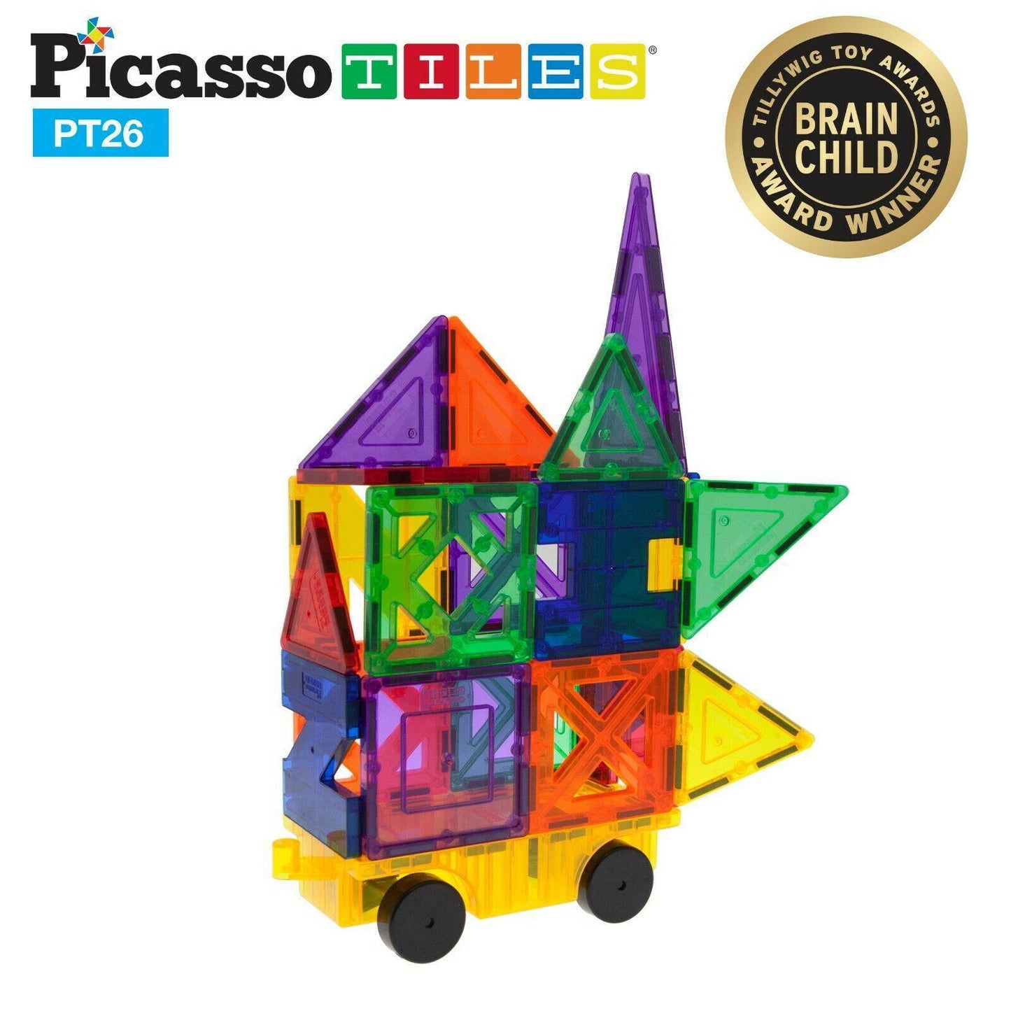 Picasso Tiles 26 Piece Educational Magnet Building Tiles 9 Different Shapes