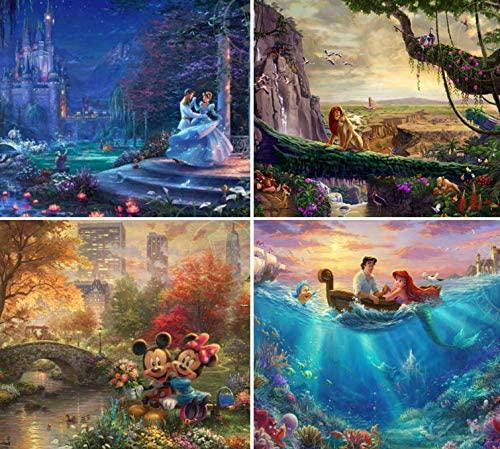 Thomas Kinkade The Disney Collection 4 in 1 Multipack Cinderella, Lion King, Mickey Mouse, Mermaid Jigsaw Puzzles, 500 Pieces