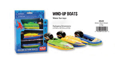 Wild Republic 3 Pack Wind Up Ocean Action Plastic Boat Set - Great Beach or Pool Toys