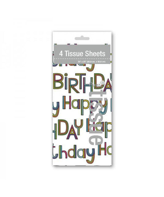 Greetings Tissue Paper White With Happy Birthday Design Multi Color (4-Sheets)