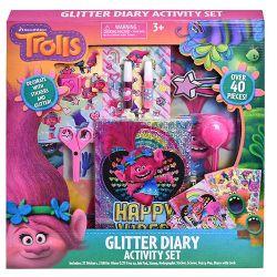 Trolls Glitter Diary Activity Set, Includes 37 Stickers, Two Glitter Glue, Ink Pad, Stamp, Holographic Stickers, Scissors, Fuzzy Pen and Diary