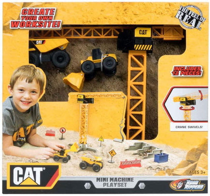 Play & Learn Construction Site Vehicles Toy With Caterpillar Crane Mini Machines Play Set - Birthday Gift for 3 4 5 Year Old Toddlers